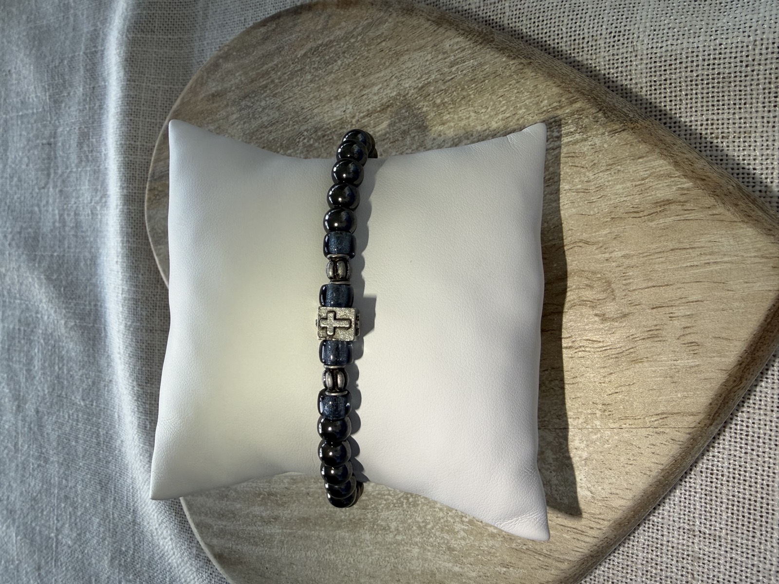 Handmade bracelet on display